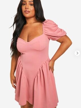 Boohoo Women’s Puff Sleeve Sweetheart Mini Dress - Rose